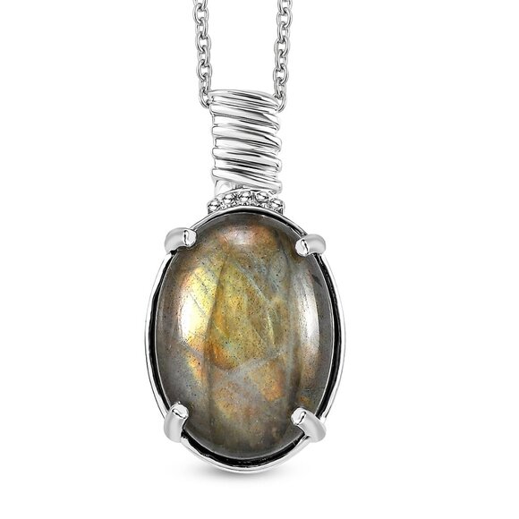 Necklace Malagasy Labradorite 12.25 ctw Platinum Bond with Stainless Steel 20" - Picture 1 of 8